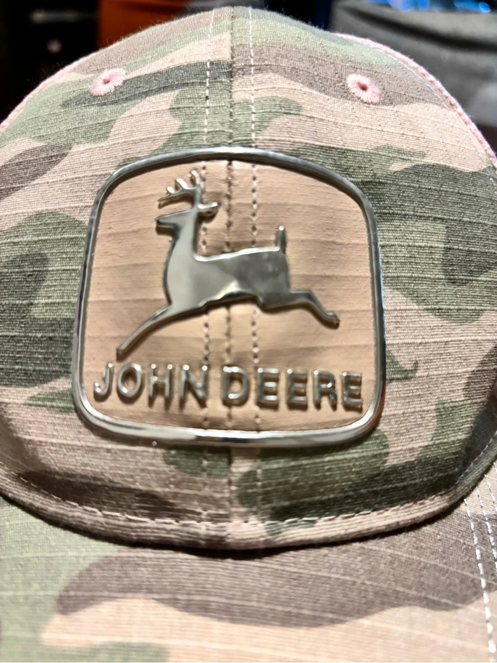 John Deere Camo Hat with Pink Mesh Panels